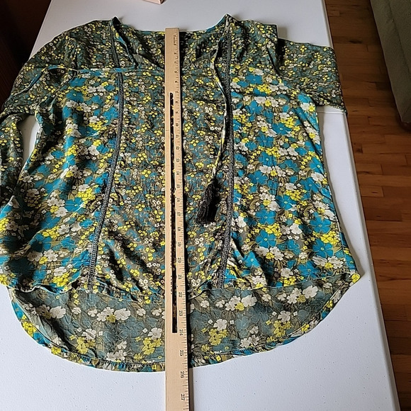 Prana Faith Floral Peasant Blouse Self Tie Keyhole‎ Long Sleeve Boho Hippie - Picture 10 of 11